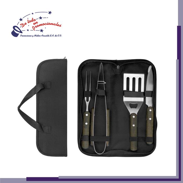 Set de Asado con Madera y Acero Inoxidable Modelo A-T556