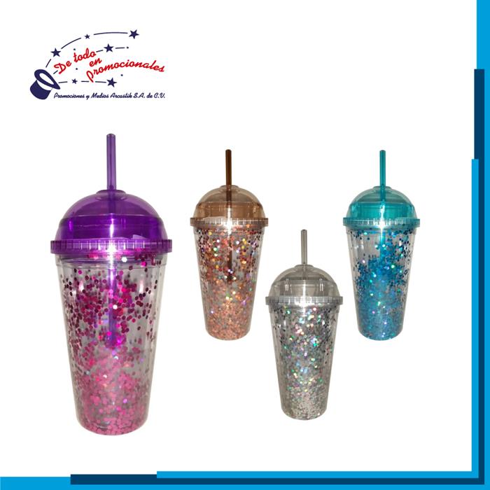 Vaso de Plástico Decorado con Glitter Modelo AM-002