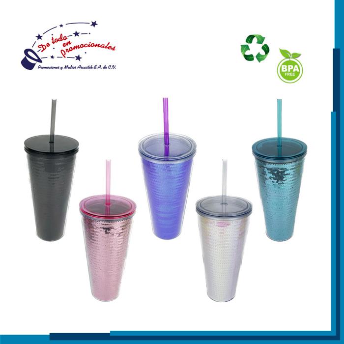 Vaso de Plástico Decorado con Glitter Modelo AM-003-2