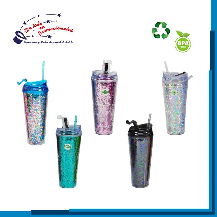 Vaso de Plástico Decorado con Glitter Modelo AM-007