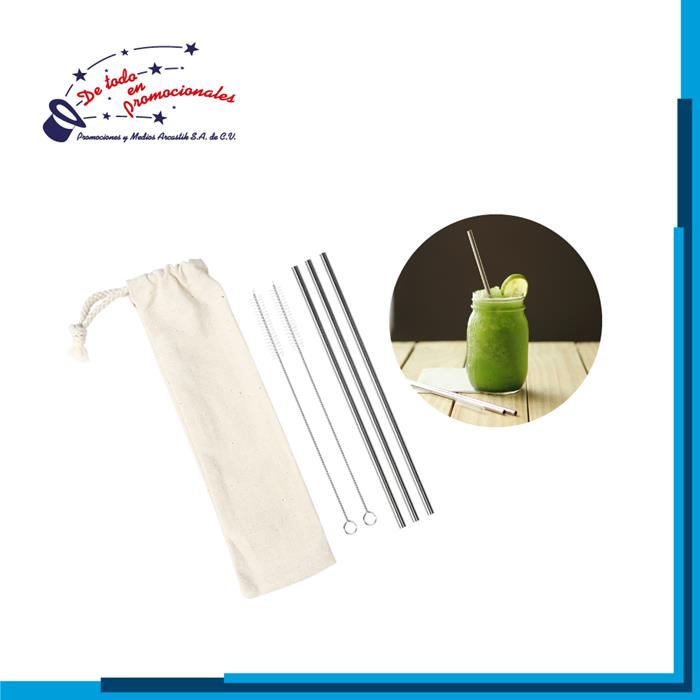 Set de Popotes Metálicos y Cepillos Modelo B-HM040