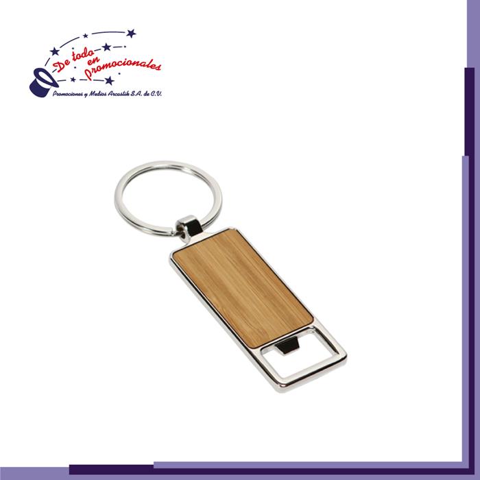 Llavero Rectangular con Placa de Bambú Destapador Modelo B-LL033